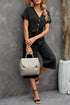 Effortless Style Dolman Sleeve V Neck Button Front Belted Wide Leg Jumpsuit